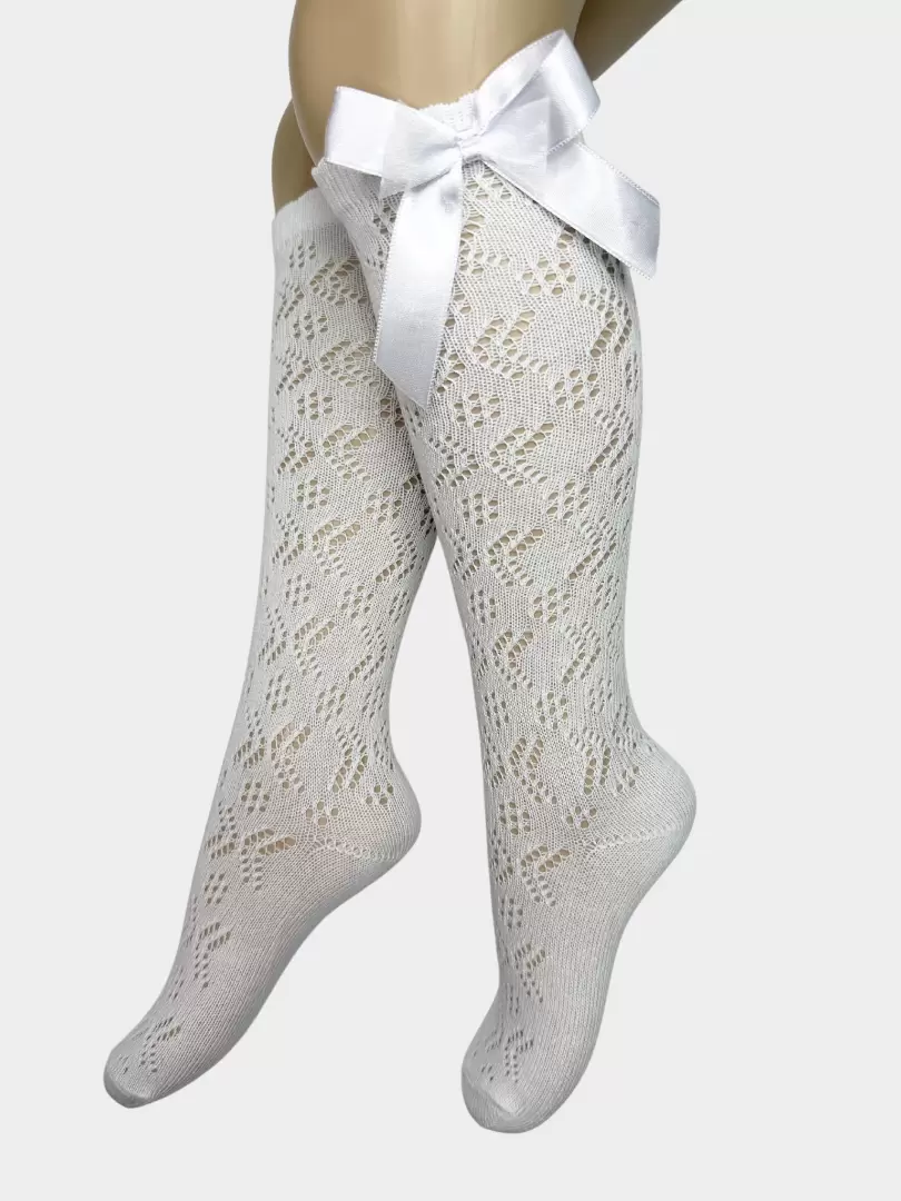 Șosete lungi tricotate cu fundiță