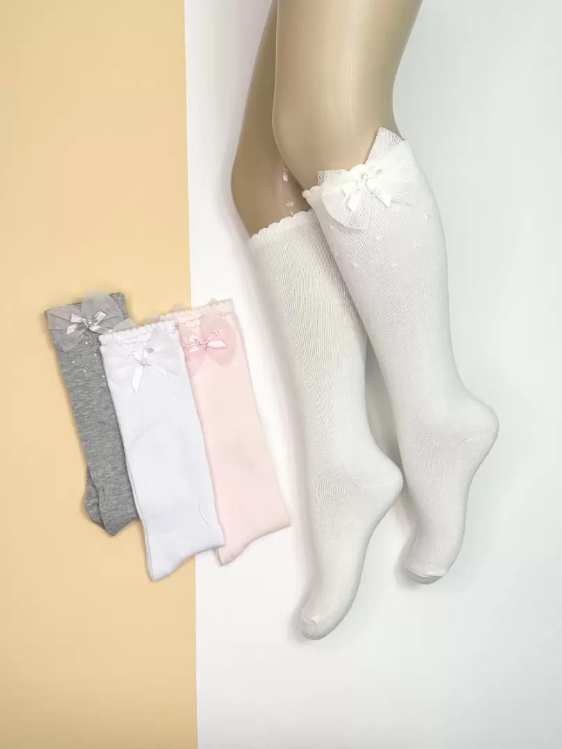 Șosete lungi din bumbac cu fundiță