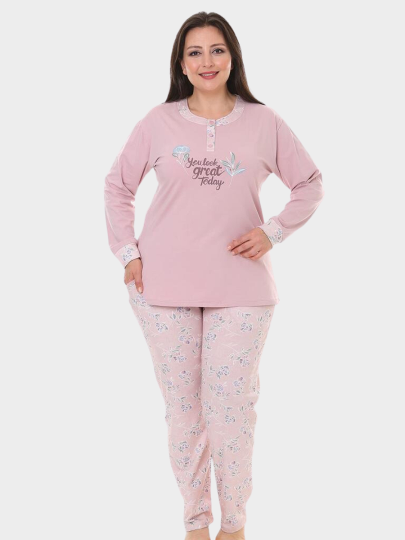 Pijama din bumbac cu imprimeu 6131