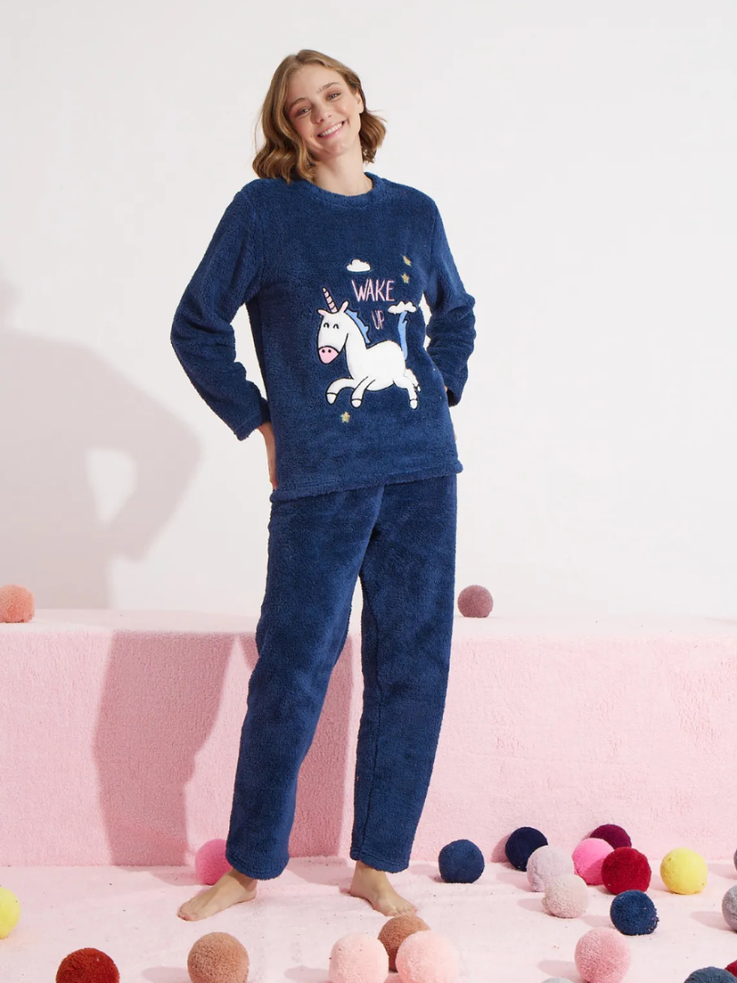 Pijama flaușată cu unicorn 21547-A