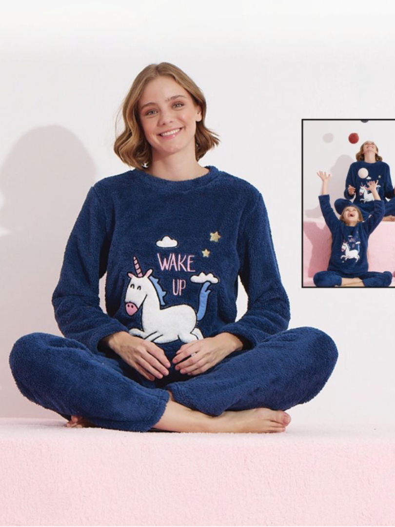 Pijama flaușată cu unicorn 21547-A