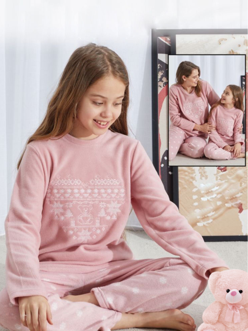 Pijama calduță din fleece cu fulgi 23014-K