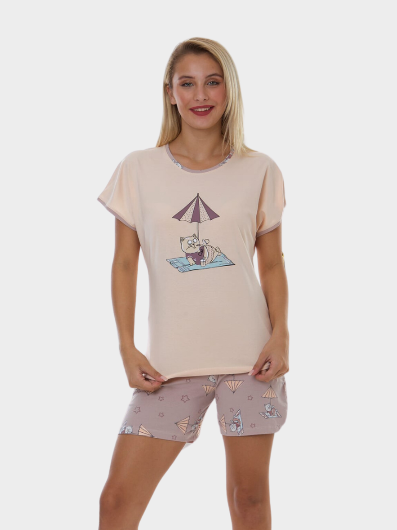 Pijama de bumbac cu tricou și șorți 3132