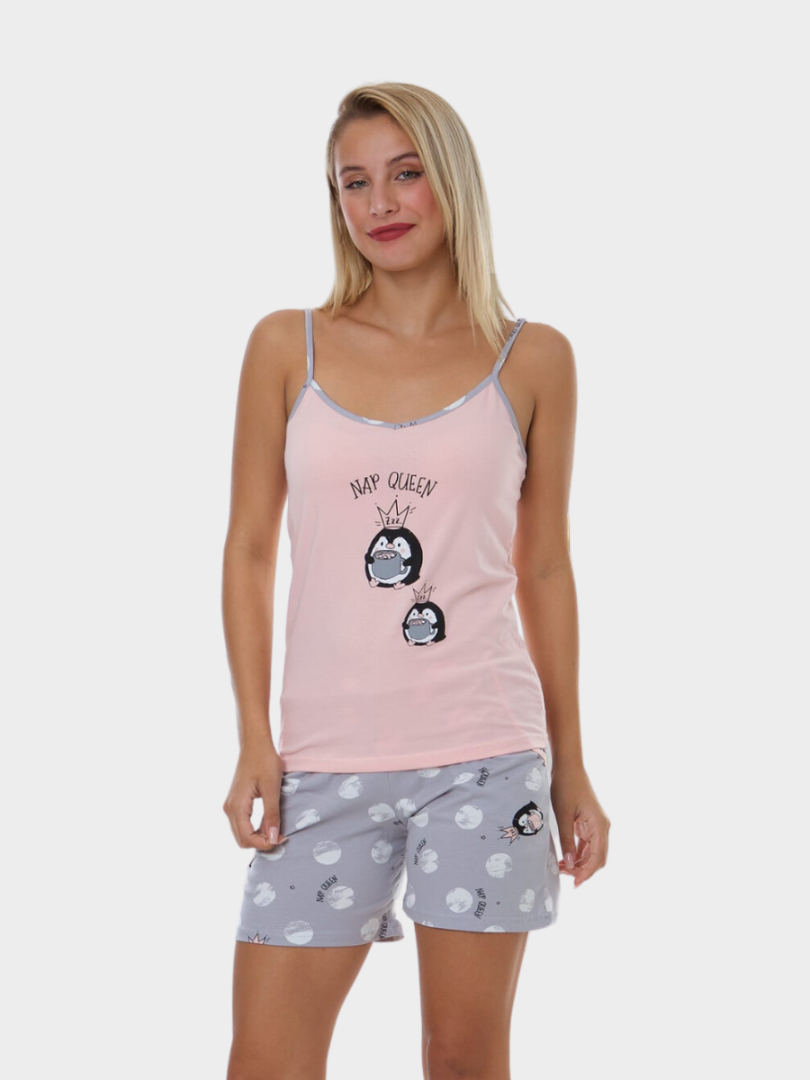 Pijama de bumbac cu maiou și pantaloni scurți 3122