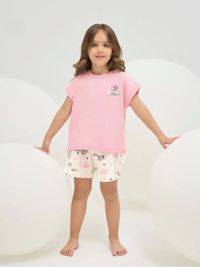 Pijama de bumbac pentru fetițe Hello Smile