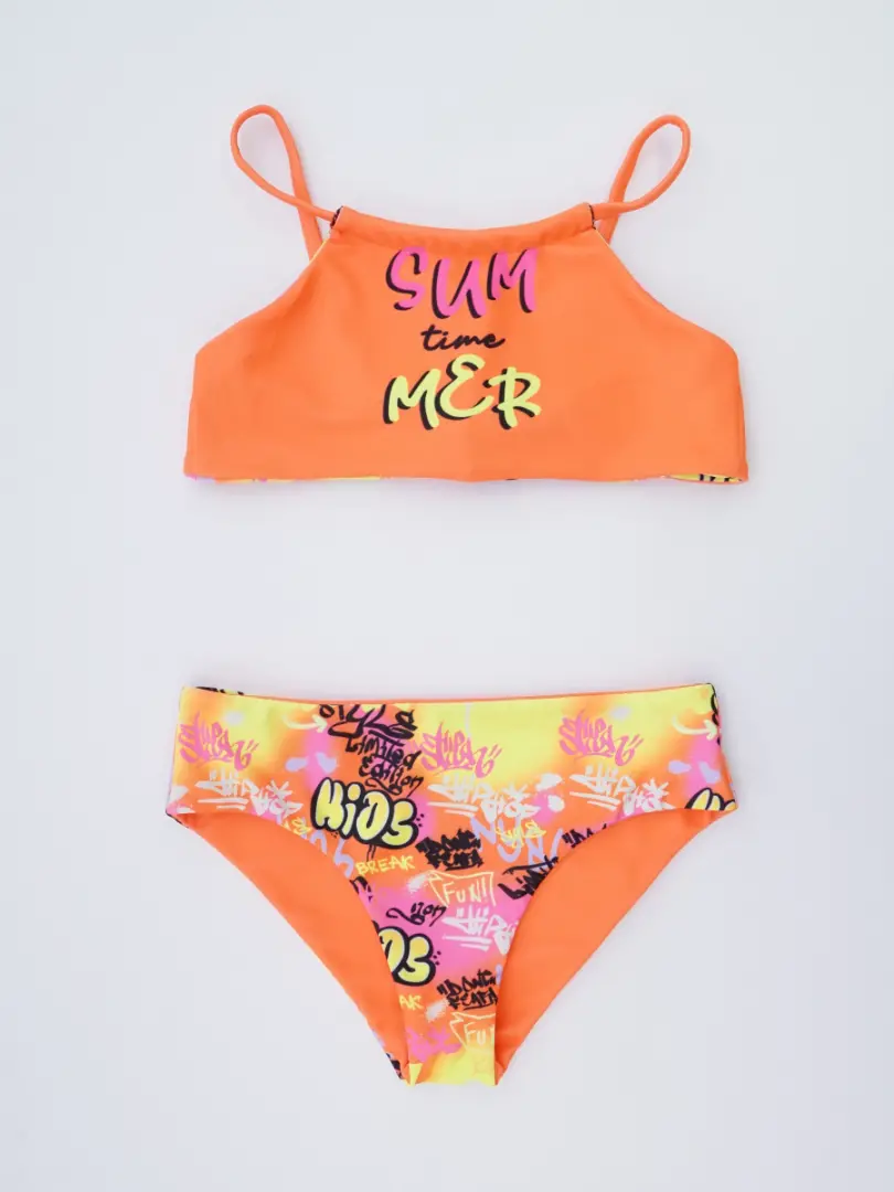 Costum de baie cu slipi pe două fețe pentru fetițe