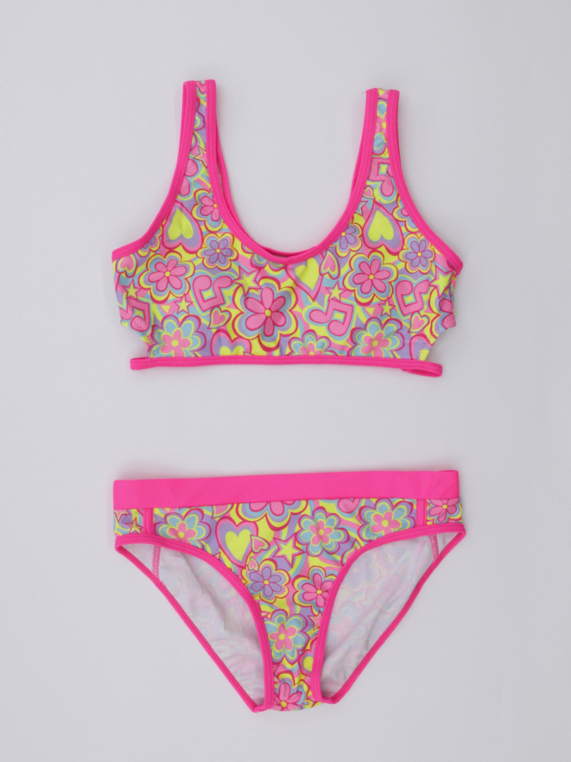 Costum de baie colorat din două piese pentru fetițe