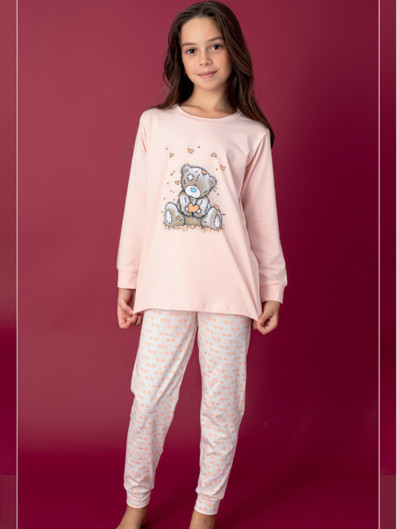 Pijama de bumbac cu ursuleț pentru fete