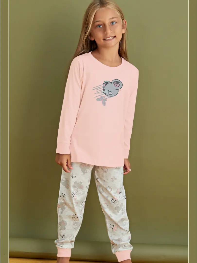 Pijama de bumbac cu șoricei pentru fetițe