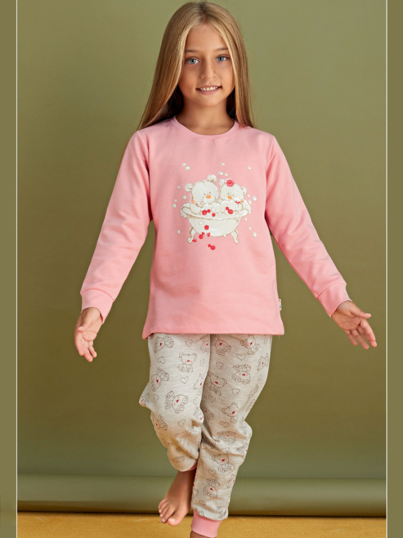 Pijama de bumbac cu fleece la interior