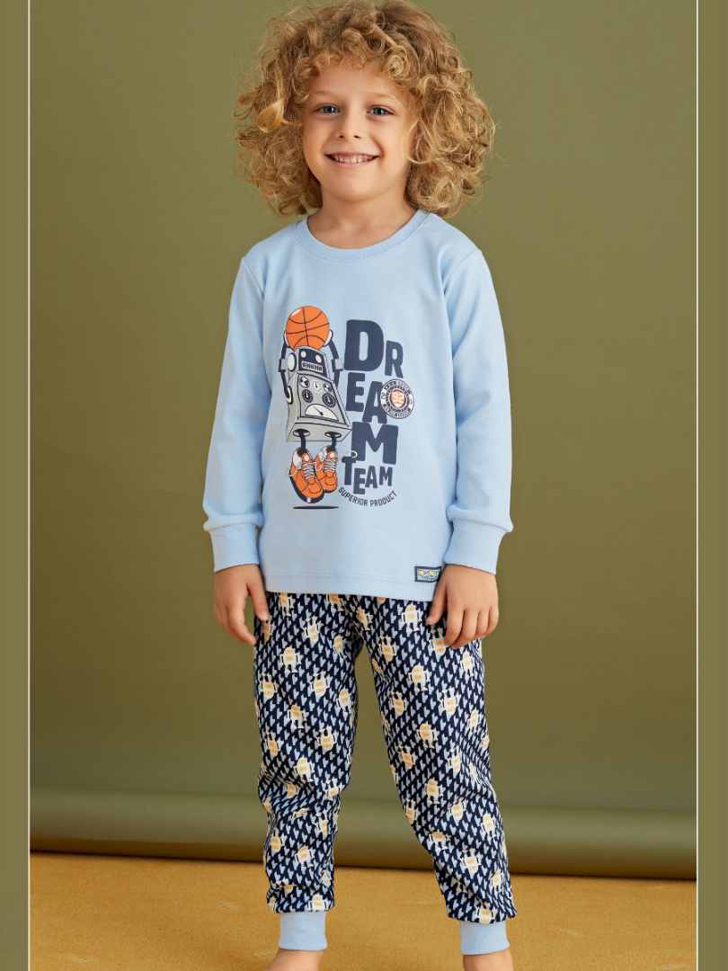 Pijama de bumbac cu roboței pentru băieței