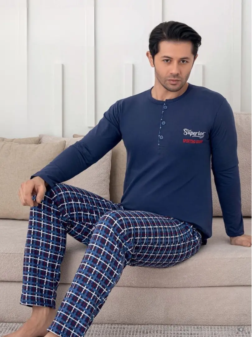 Pijama cu pantaloni în carouri pentru bărbați