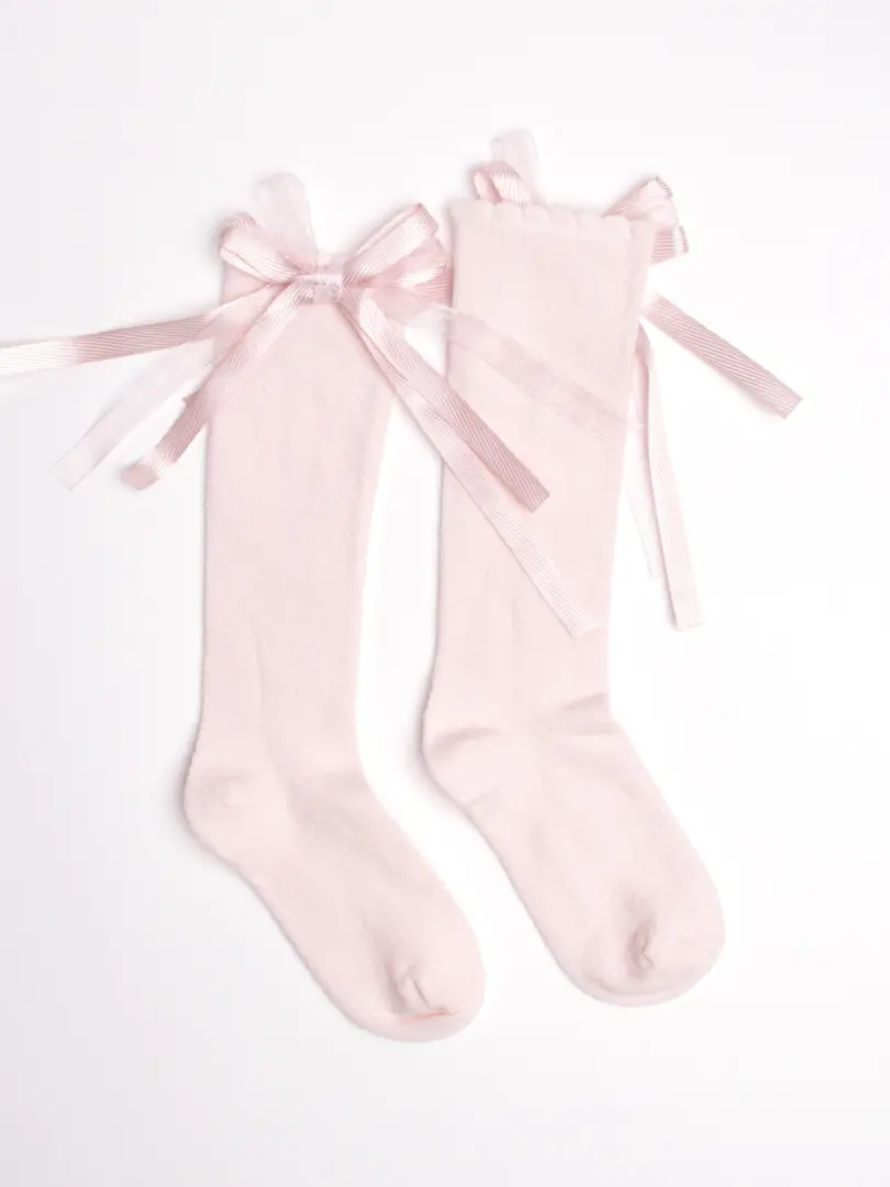 Șosete lungi cu fundiță pentru fete