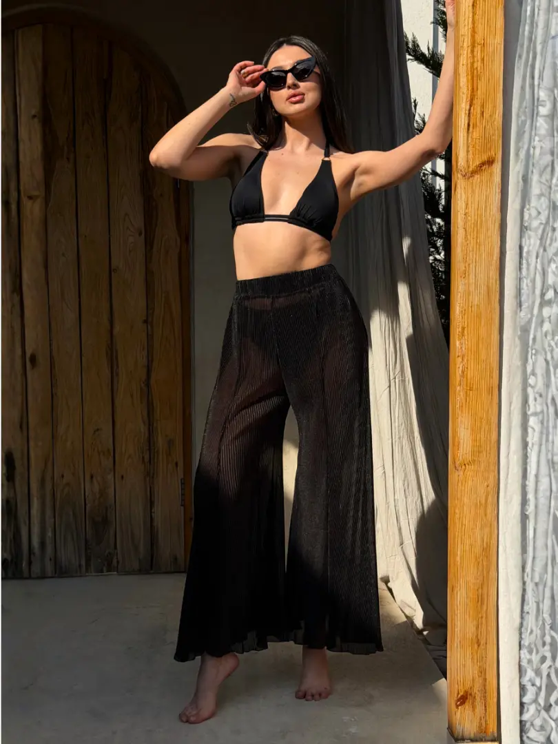 Pantaloni vaporoși de plajă cu croială largă