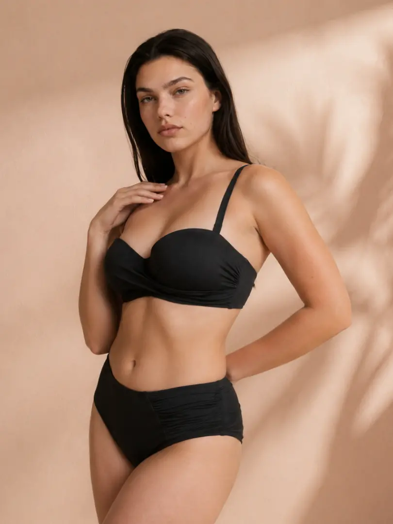 Costum de baie premium cu sutien bandeau și slip clasic
