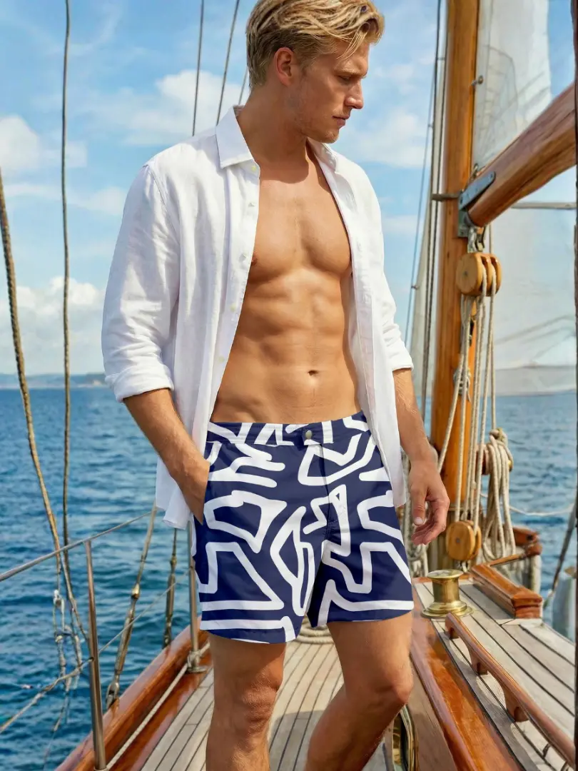 Pantaloni scurți de baie elastici cu fermoar