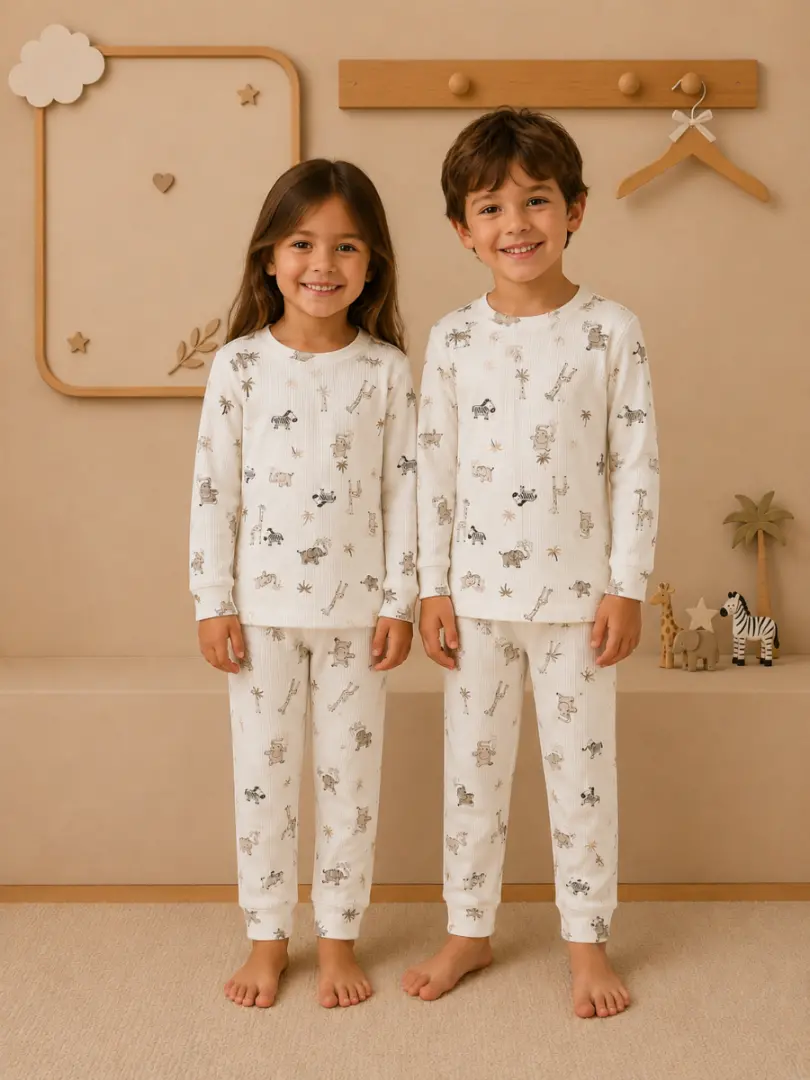 Pijama unisex din bumbac reiat pentru copii