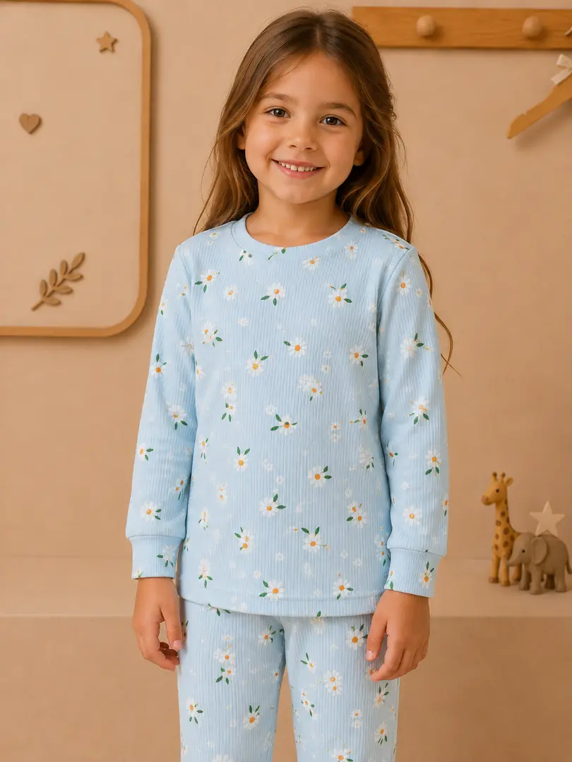 Pijama din bumbac reiat pentru fete