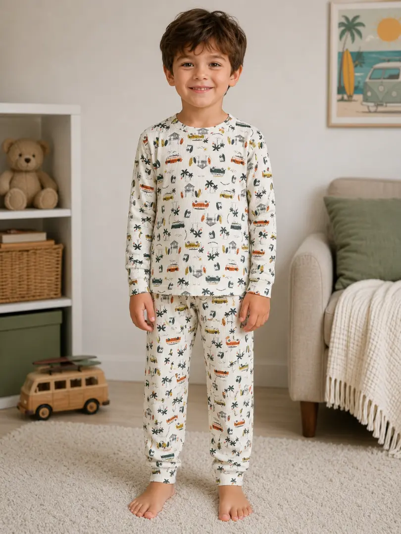 Pijama din bumbac reiat pentru băieți