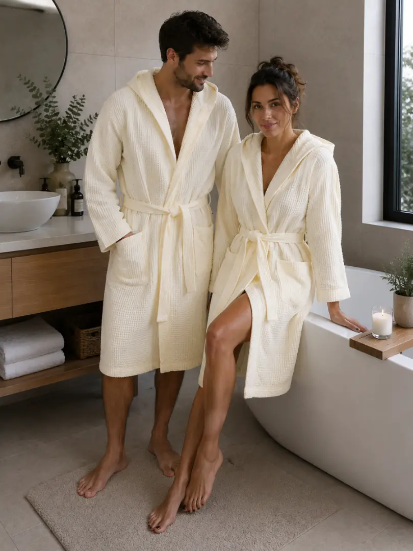 Halat unisex textură waffle cu glugă