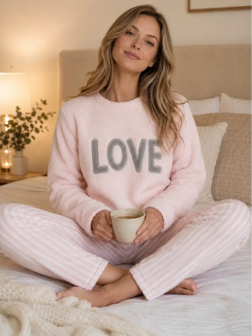 Pijama flaușată LOVE pentru femei