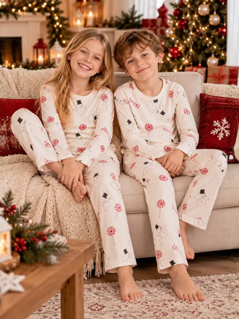 Pijama termică cu imprimeu de iarnă pentru copii